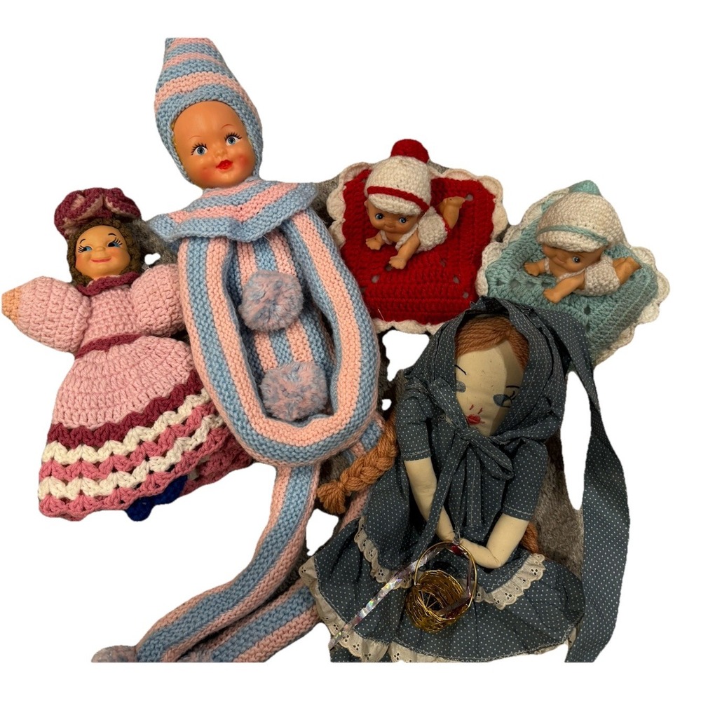Vintage Rubber Face‎ Dolls Handmade Crocheted Baby Pillow  Cottagecore Whimsy